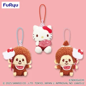 Monchhichi×Hello Kitty 週年紀念坐姿娃娃吊飾