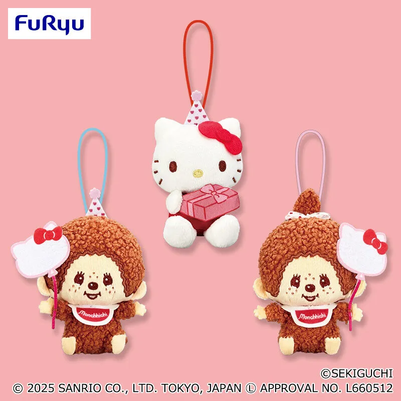 Monchhichi×Hello Kitty 週年紀念坐姿娃娃吊飾