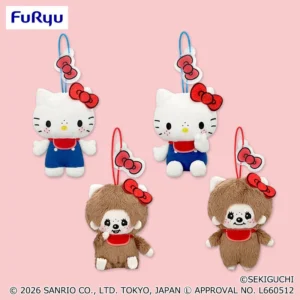 Monchhichi×Hello Kitty 成對附壓克力吊飾小玩偶